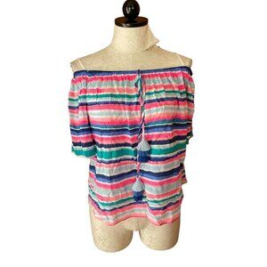 Lilly Pulitizer Sain Top Pullover Short Sleeve Tasseled Sandy Shell Striped Sz S